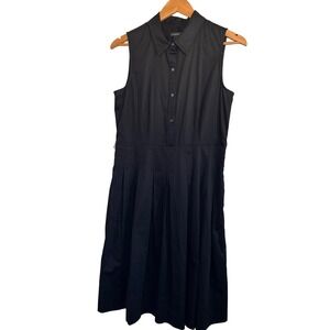 Talbots Womens Black Sleeveless Collared Pleated Shirt Dress Classic LBD Size 10